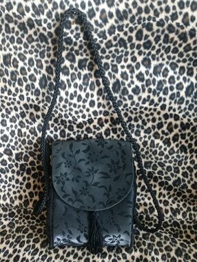 Avon Black Floral Tassel Crossbody Bag